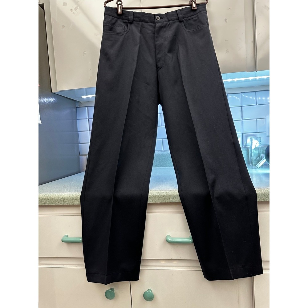Ermenegildo Zegna Mens Black Wool Dress Pants Flat Front Made in Italy 34 x 29